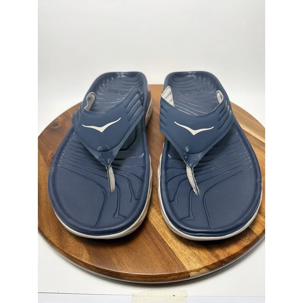 Hoka One One Ora Recovery Flip Flop Sandals Men's 9 Gray Navy Blue Thong Slides
